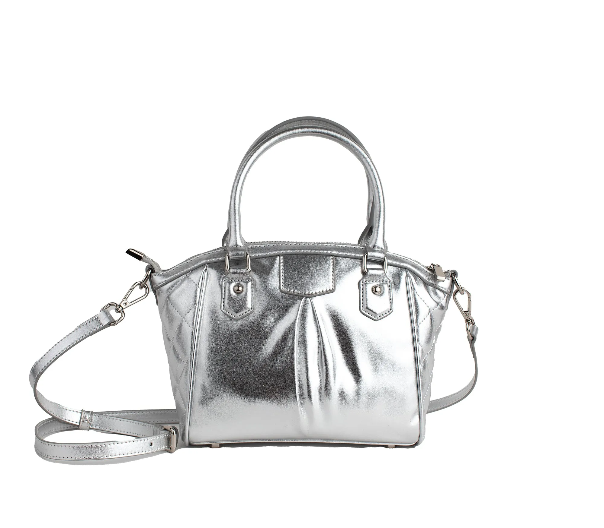 Madison Mini - Silver Quilted Vegan Bag