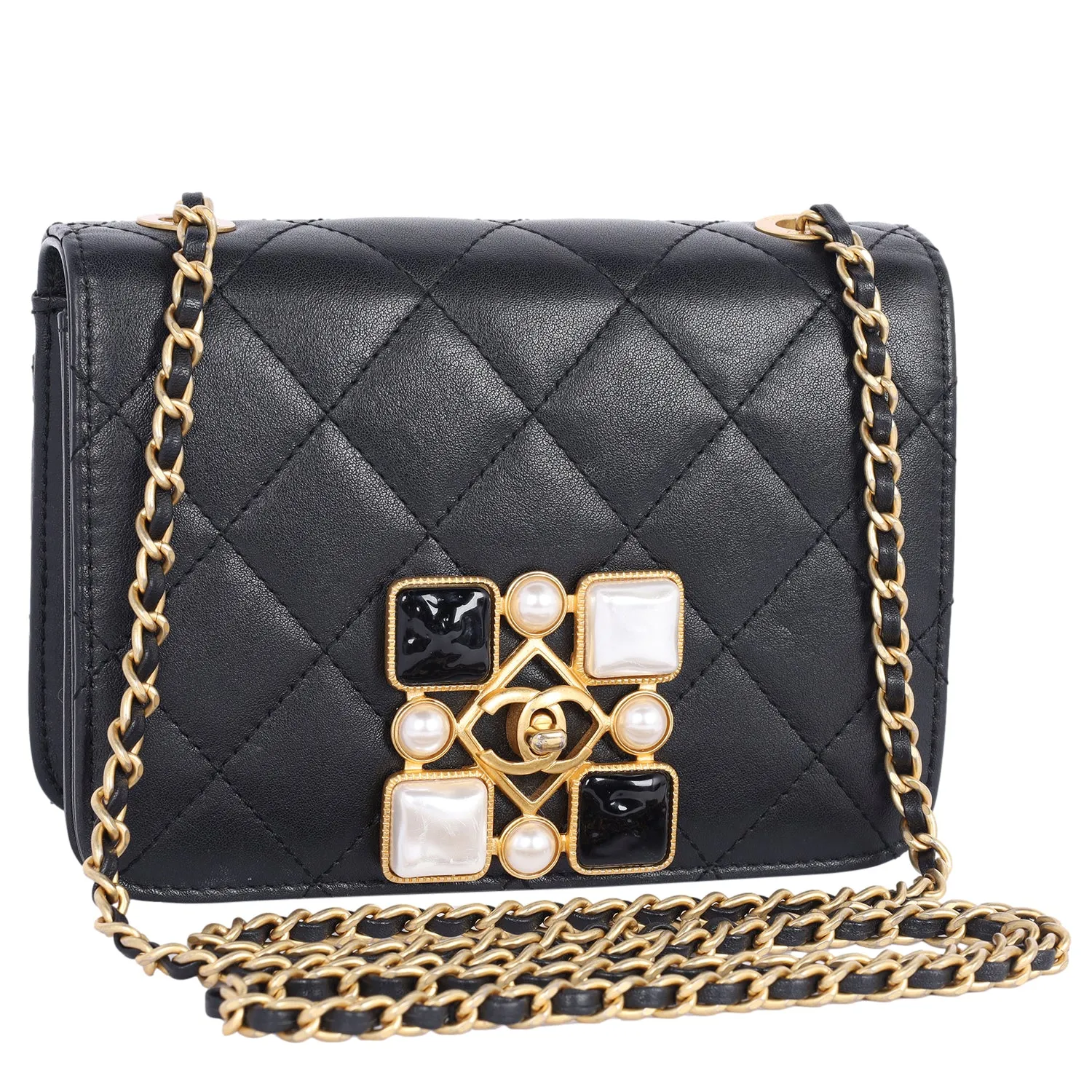 Onyx Pearl Flap Crossbody Bag