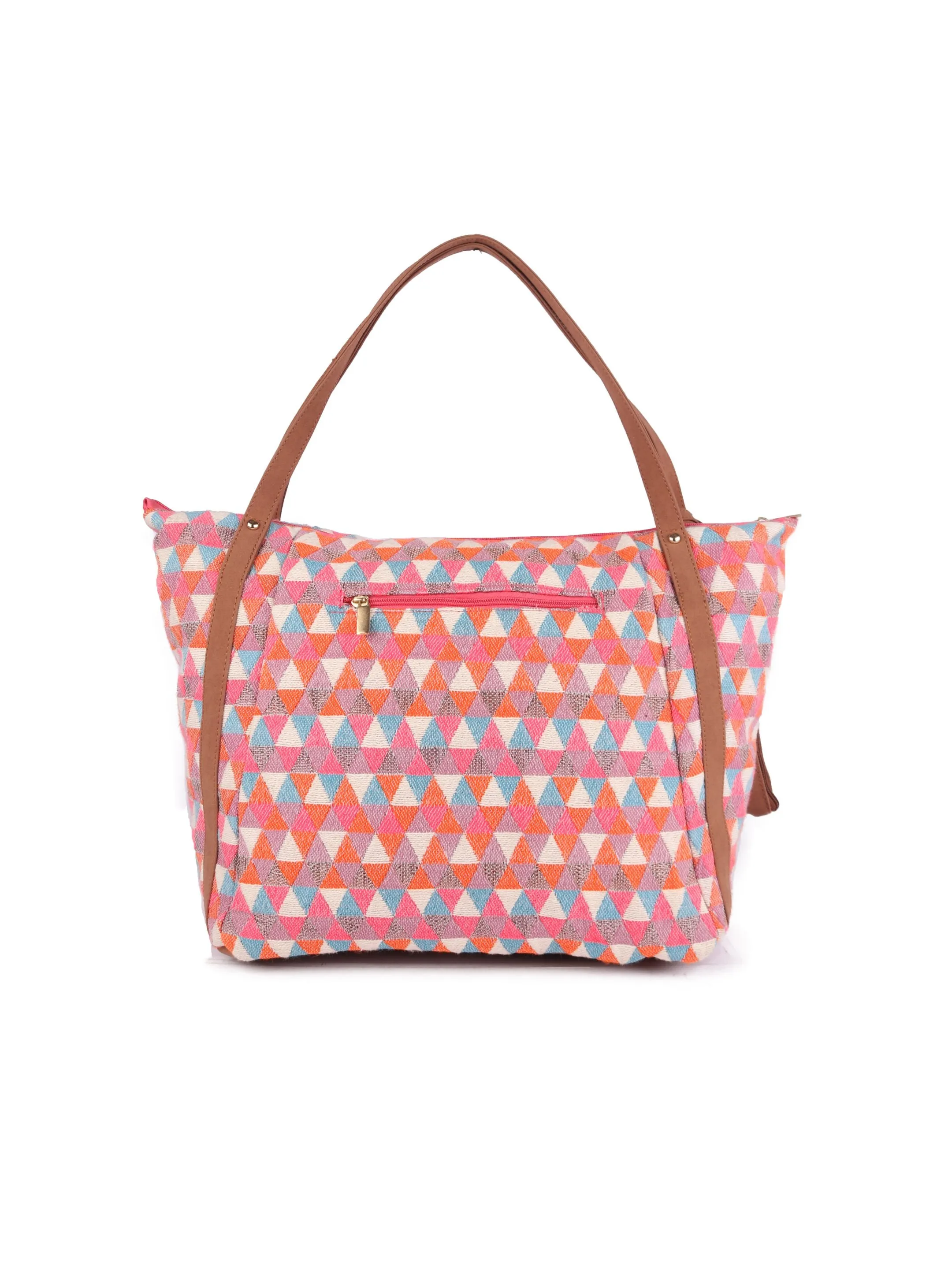 Pink Diamond Textured Tote Bag With Coin Pouch