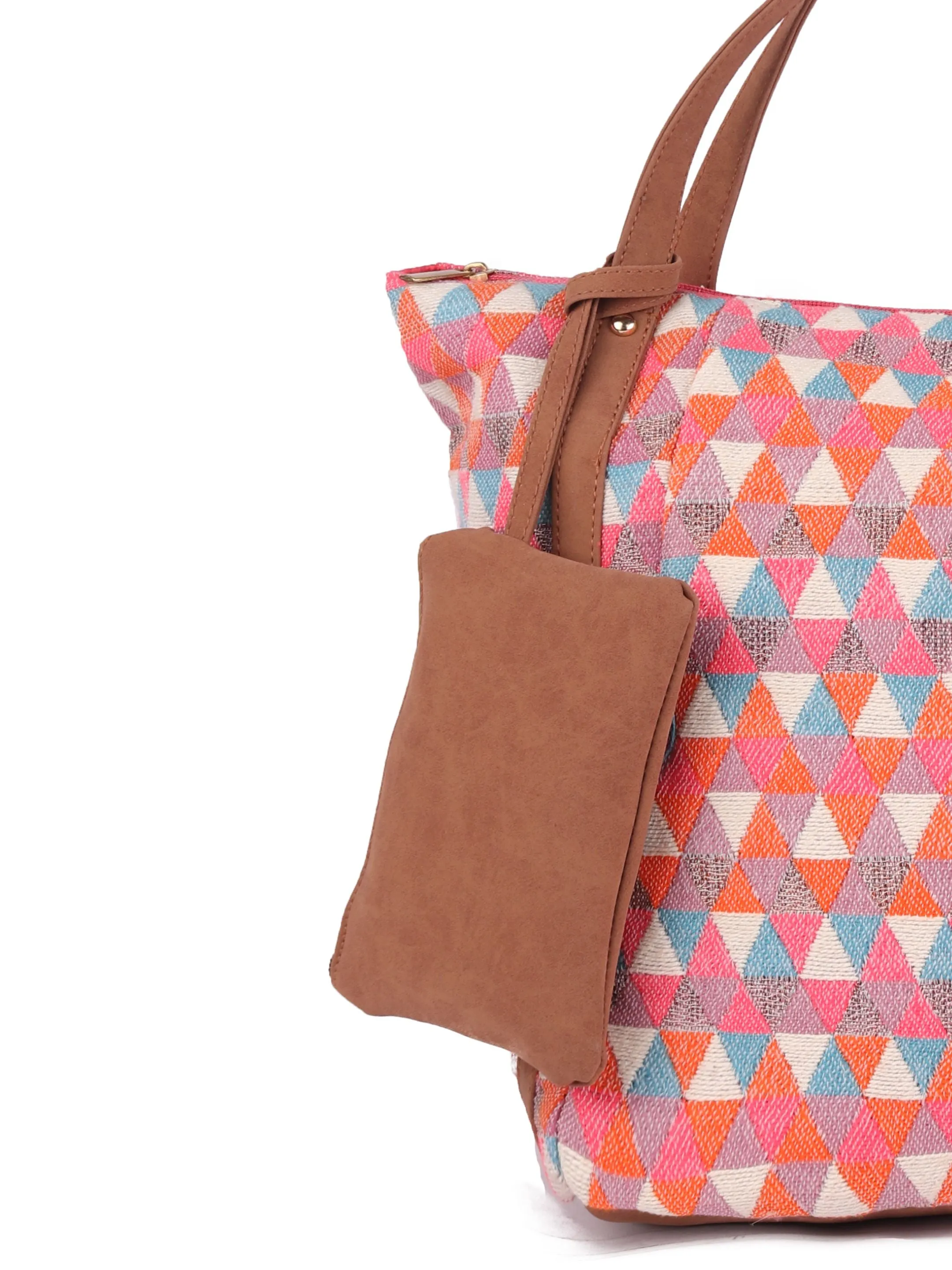 Pink Diamond Textured Tote Bag With Coin Pouch