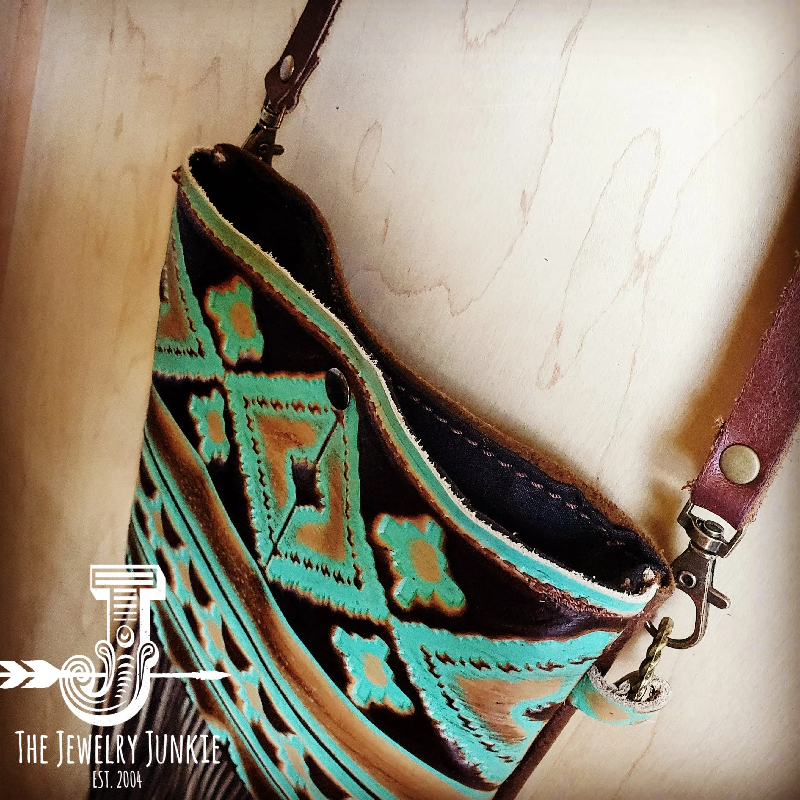 **Small Crossbody Handbag w/ Turquoise Navajo Tooled Leather 504c
