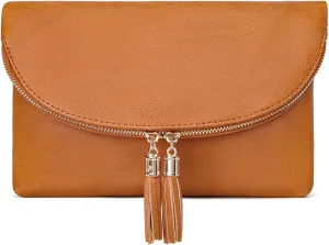 Solene Womens Envelop Clutch Purse Multi Compartments, 6 Card Slot Inside, Crossbody Bag With Tassels