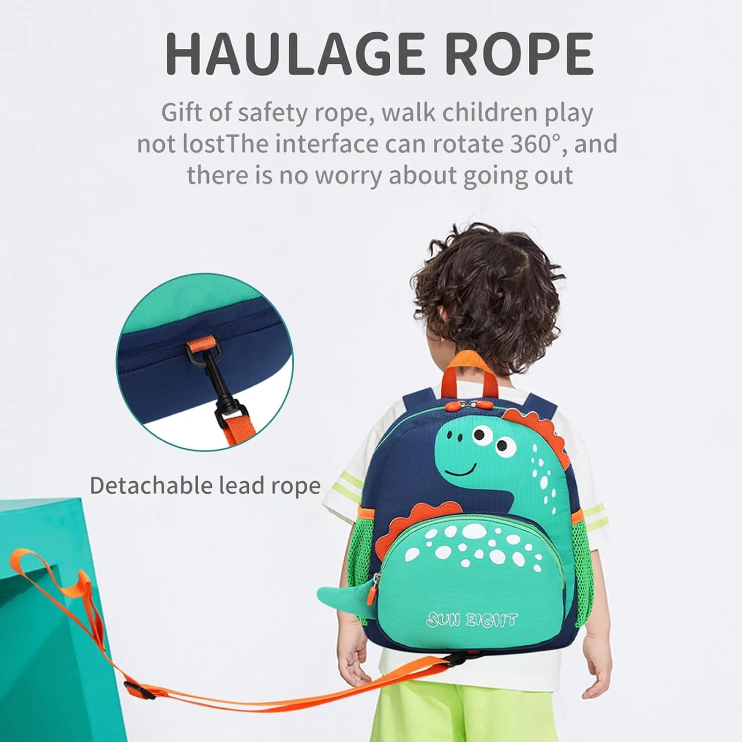 SUN EIGHT Toddler Backpack Dinosaur Preschool Bag for Boys Girls with Anti-Lost Leash, Cute Cartoon Kids Backpack for 2-6 Years Old, Lightweight Childrens Daycare School Bag