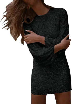 Sunward Women's Sequin Bodycon Dress Long Sleeve Glitter Sparkly Cocktail Dresses High Neck Mini Wedding Guest Party Dress