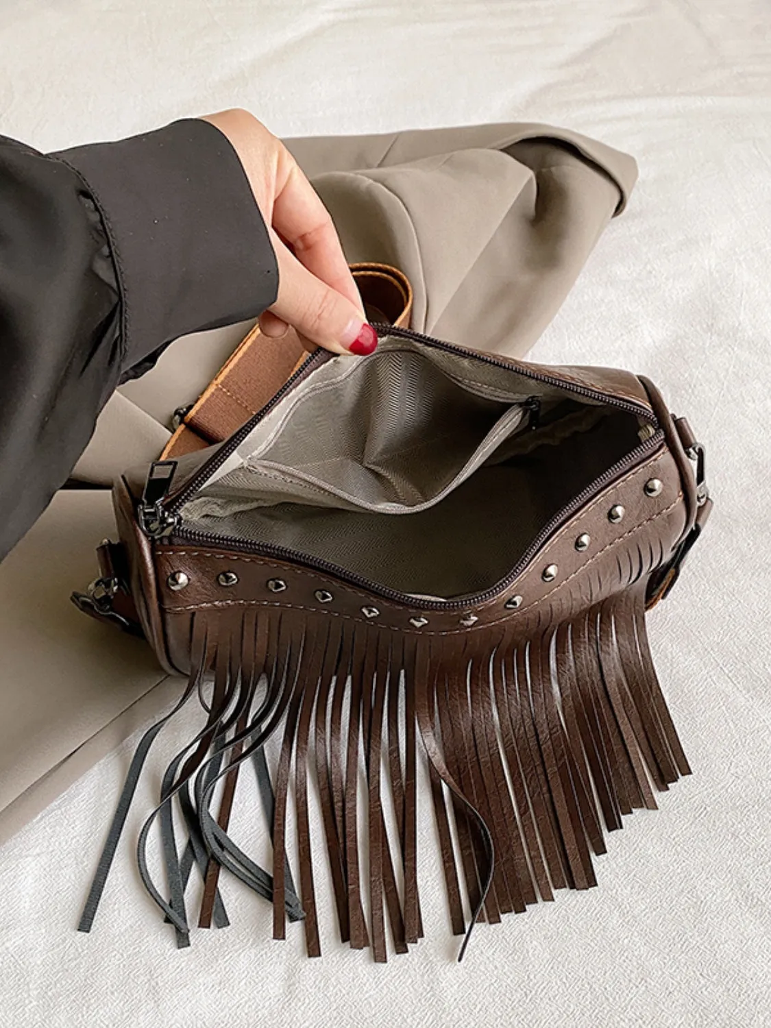 TEEK - Fringe Studded Crossbody Bag