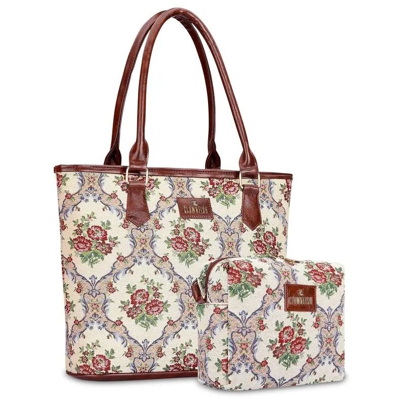 THE CLOWNFISH Combo Of Adelina Sling for Women Crossbody Bag for Ladies College Girls & Justina Tapestry Fabric & Faux Leather Handbag for Women (Magenta-Floral)