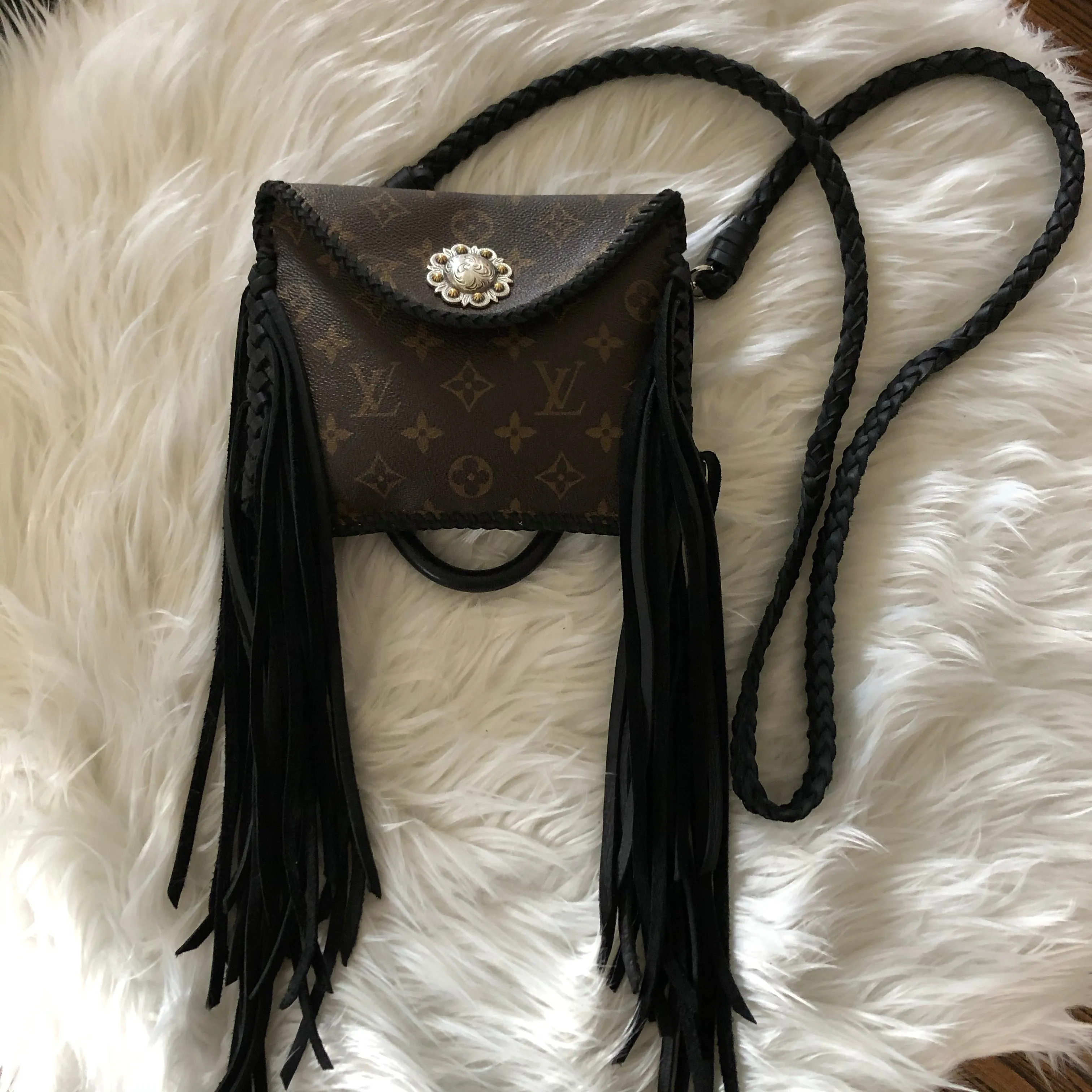The Falcon - Monogram Black Fringe Vintage Mini Tote/Crossbody