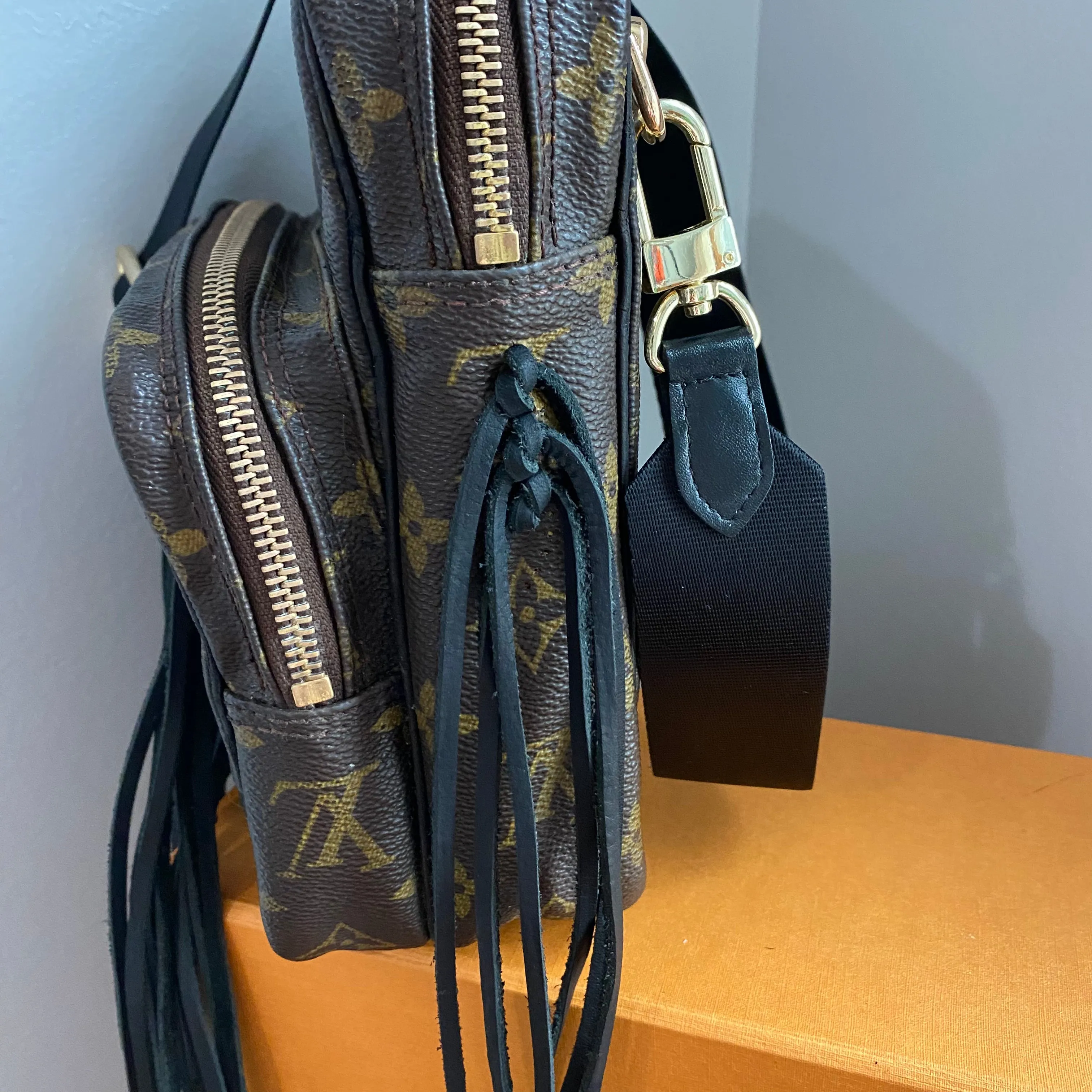 The Parrot Crossbody Bag - Monogram in Black Fringe