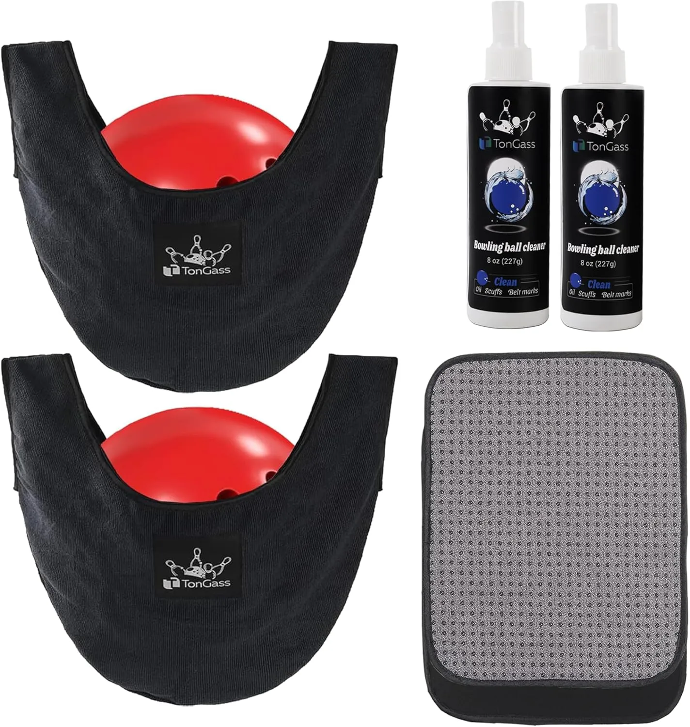 TonGass Combo Pack Bowling Ball Cleaner Spray Kit, 10"x8" Bowling Ball Towel with Easy-Grip Dots, Bowlings Polisher Bag for Storage, Portable Bowlings Cleaner Set - Oil Scuff Mark Cleaners