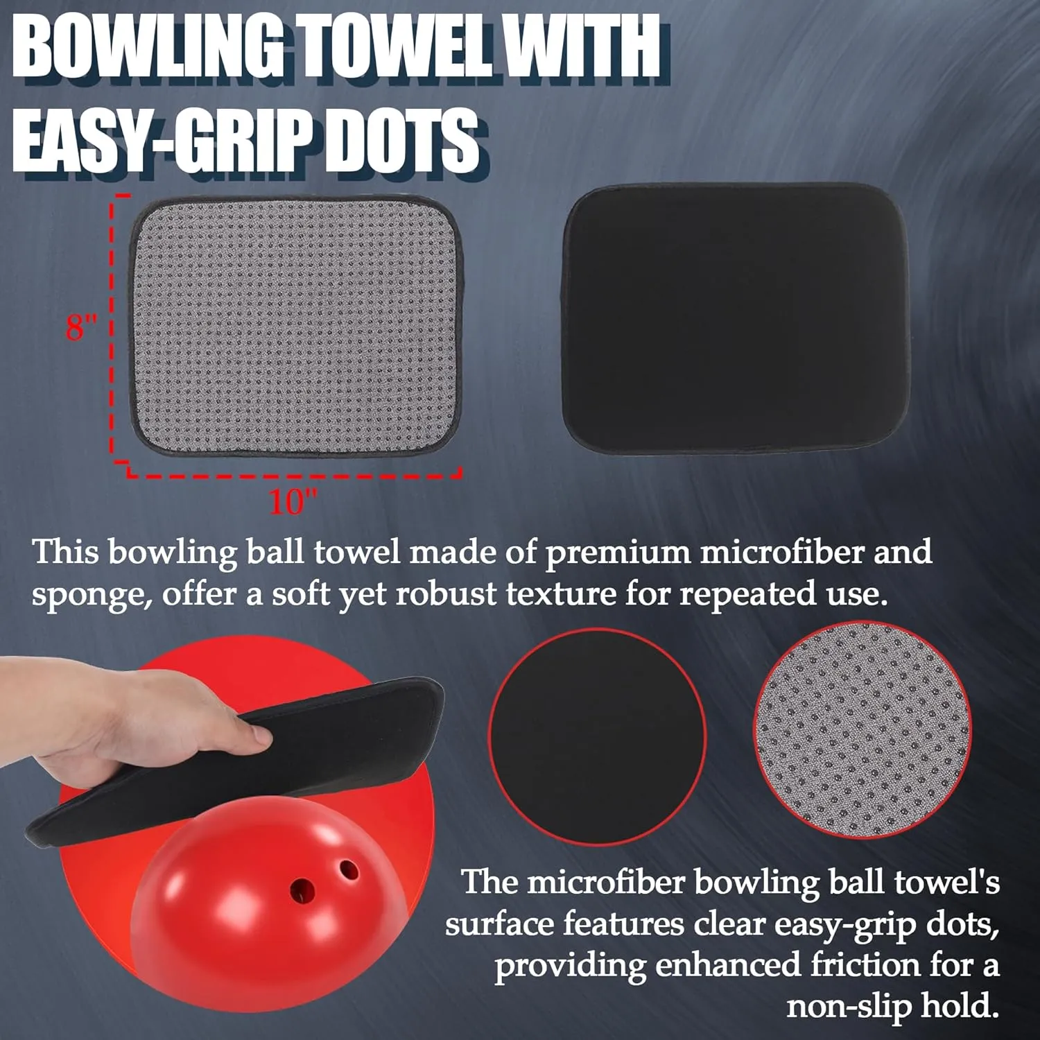 TonGass Combo Pack Bowling Ball Cleaner Spray Kit, 10"x8" Bowling Ball Towel with Easy-Grip Dots, Bowlings Polisher Bag for Storage, Portable Bowlings Cleaner Set - Oil Scuff Mark Cleaners