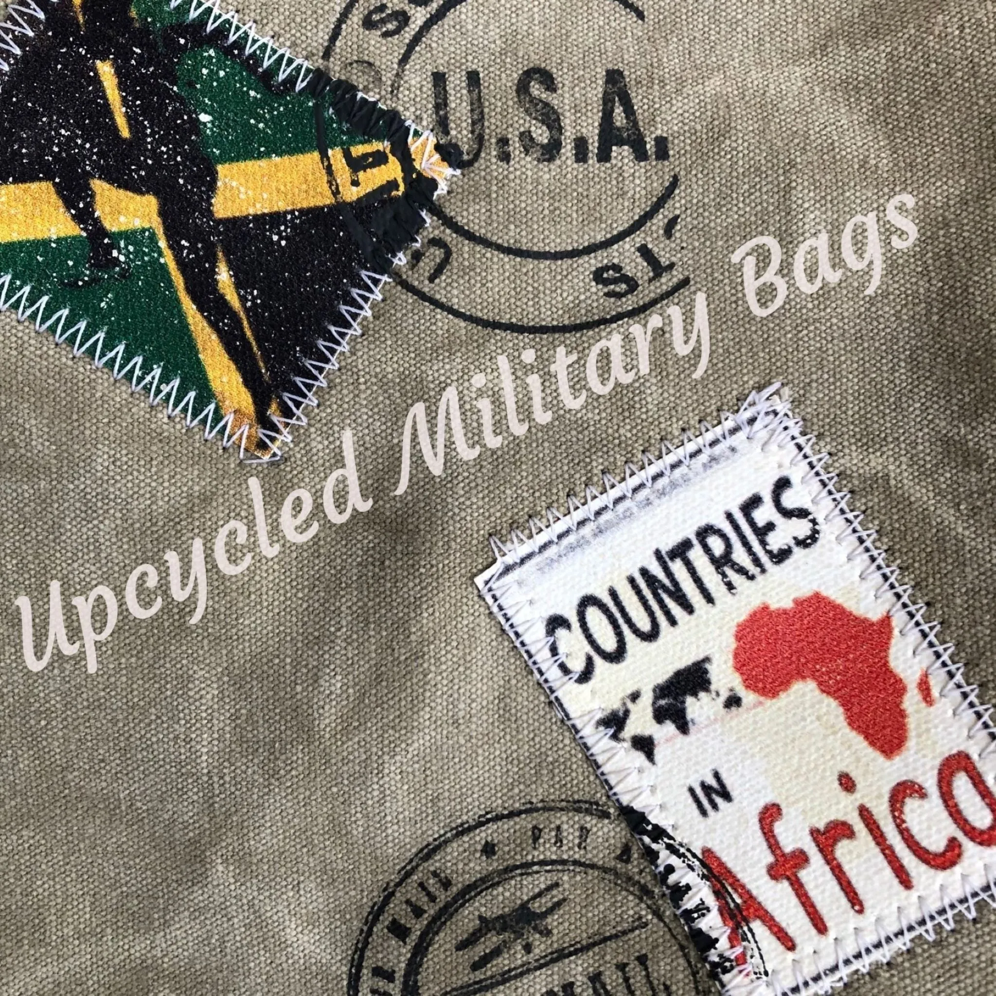 Travel Stamp Medium Size Backpack Sustainable Military Canvas Bag