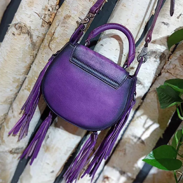 Vintage Womens Leather Fringe Crossbody Handbags Purse Small Shoulder Bag for Women