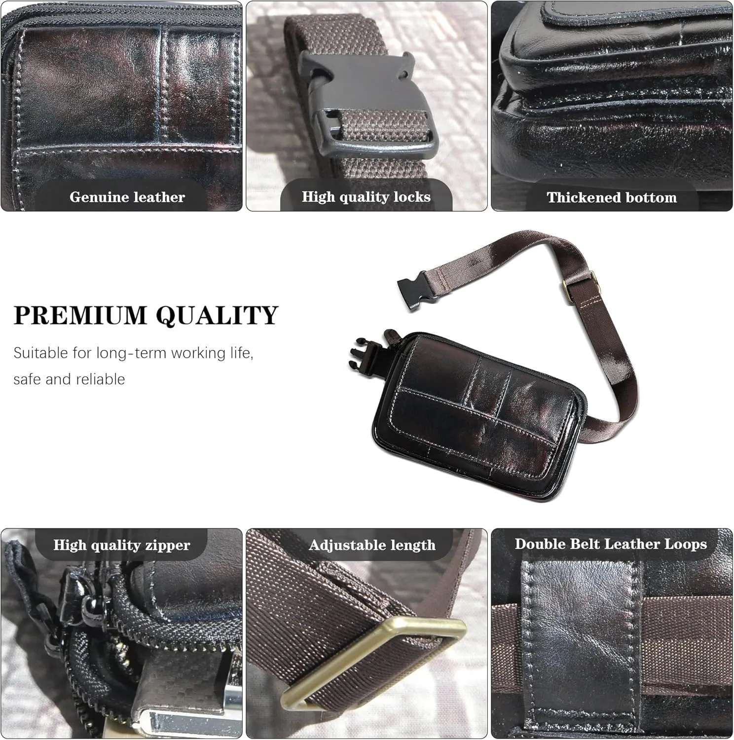 Water Resistant Canvas   Leather Hiking Riding Travel Fanny Waist Pack Small Phone Pouch For Men Women FB811-29 (100% Leather-The 341 Coffee)