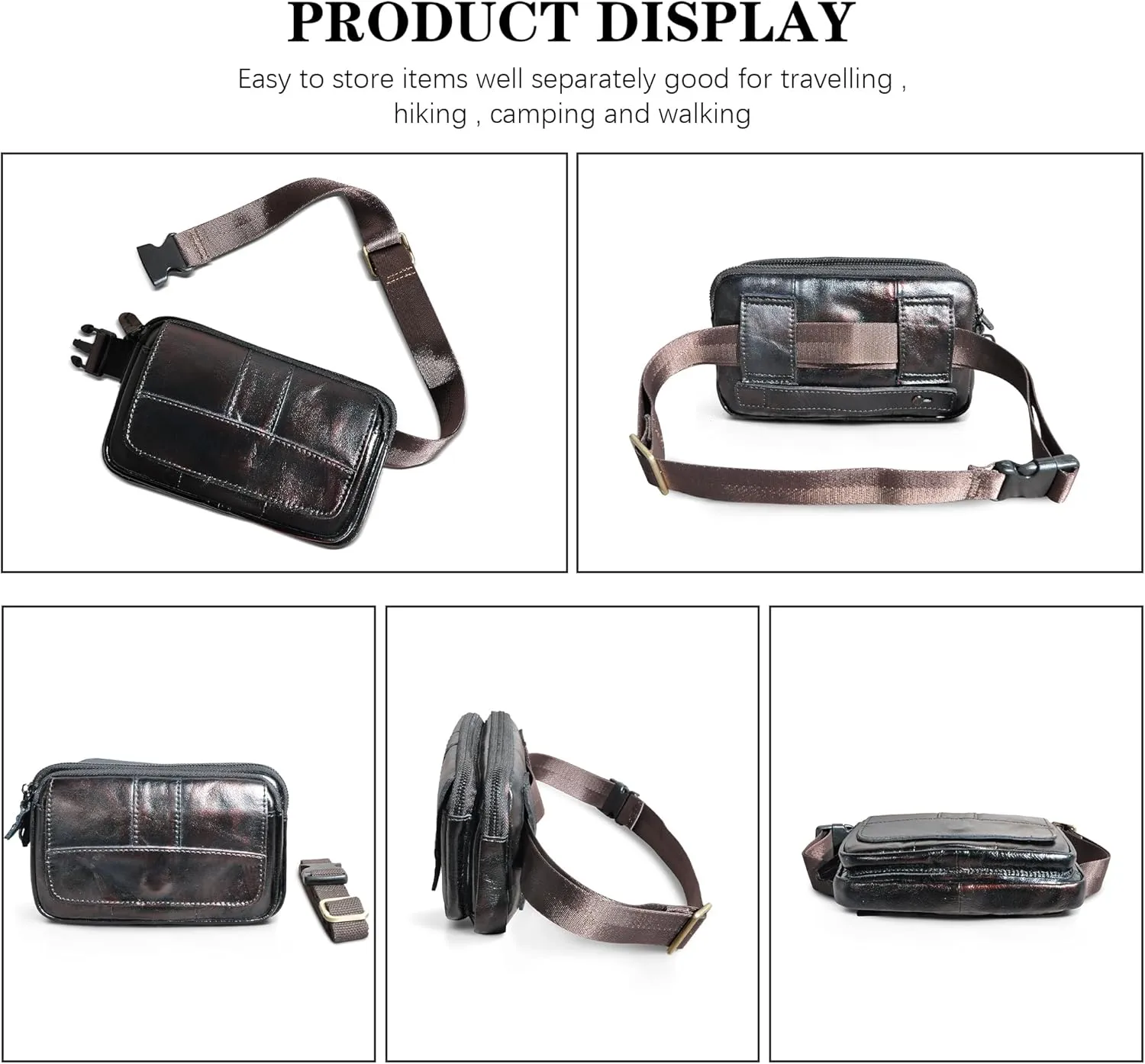 Water Resistant Canvas   Leather Hiking Riding Travel Fanny Waist Pack Small Phone Pouch For Men Women FB811-29 (100% Leather-The 341 Coffee)