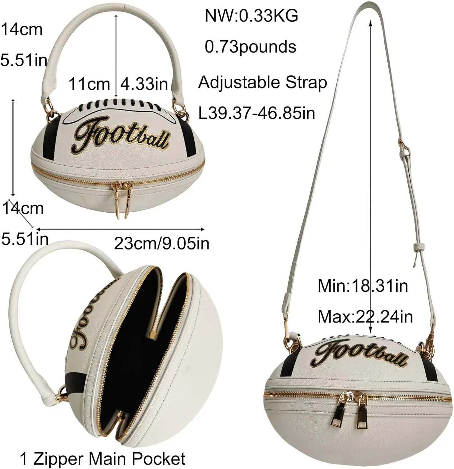 Women Football Shaped Crossbody Shoulder Bag Rugby Clutch Handbag Unique Novelty Football Purse