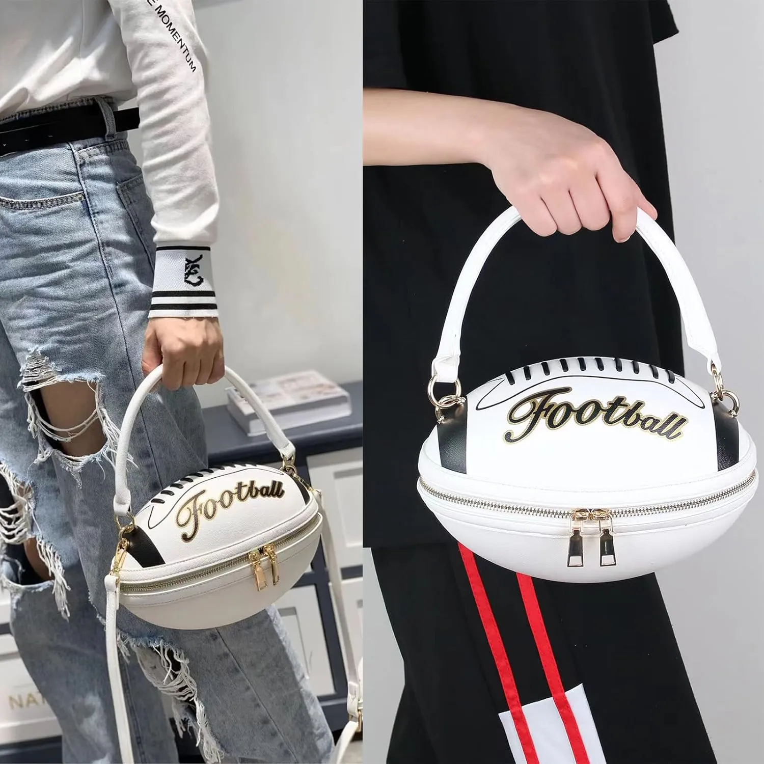 Women Football Shaped Crossbody Shoulder Bag Rugby Clutch Handbag Unique Novelty Football Purse