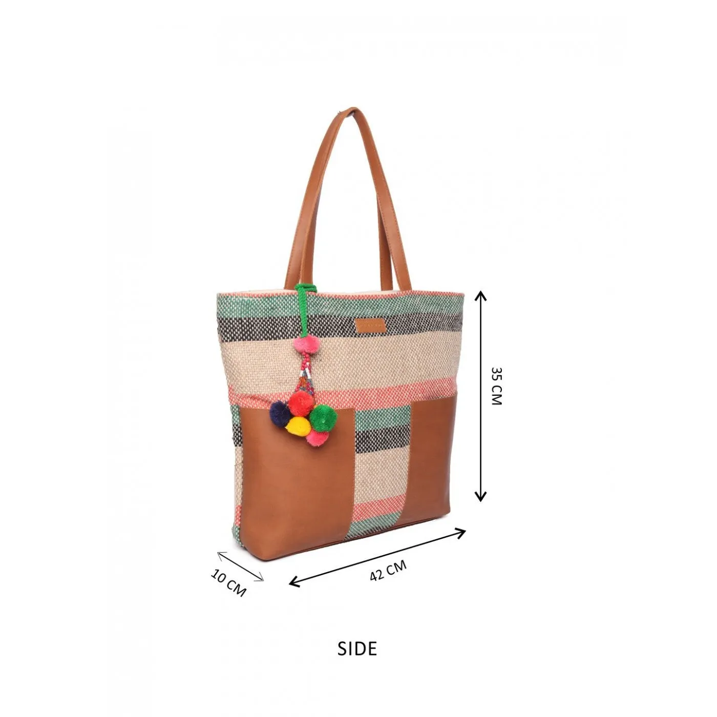 Women Striped Womens Tote Bag Medium Size With Beautiful Tassel