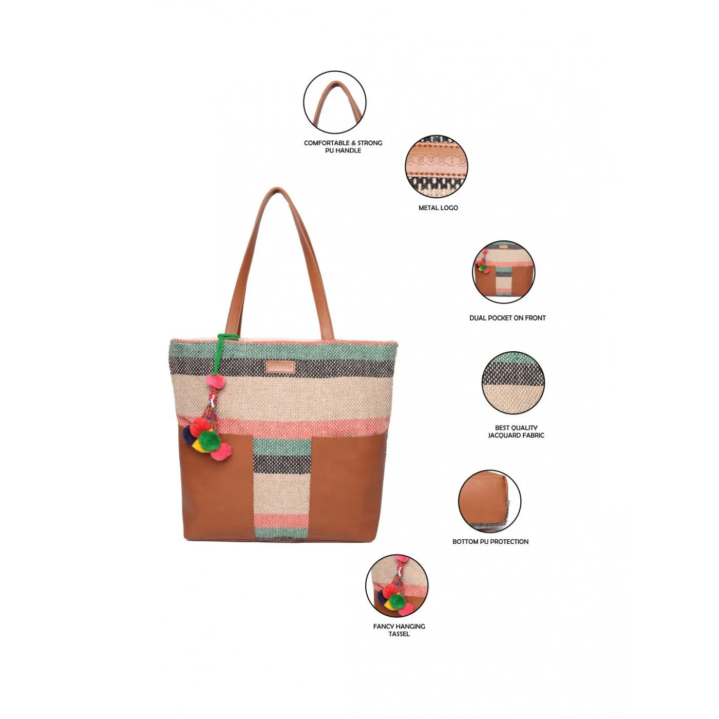 Women Striped Womens Tote Bag Medium Size With Beautiful Tassel
