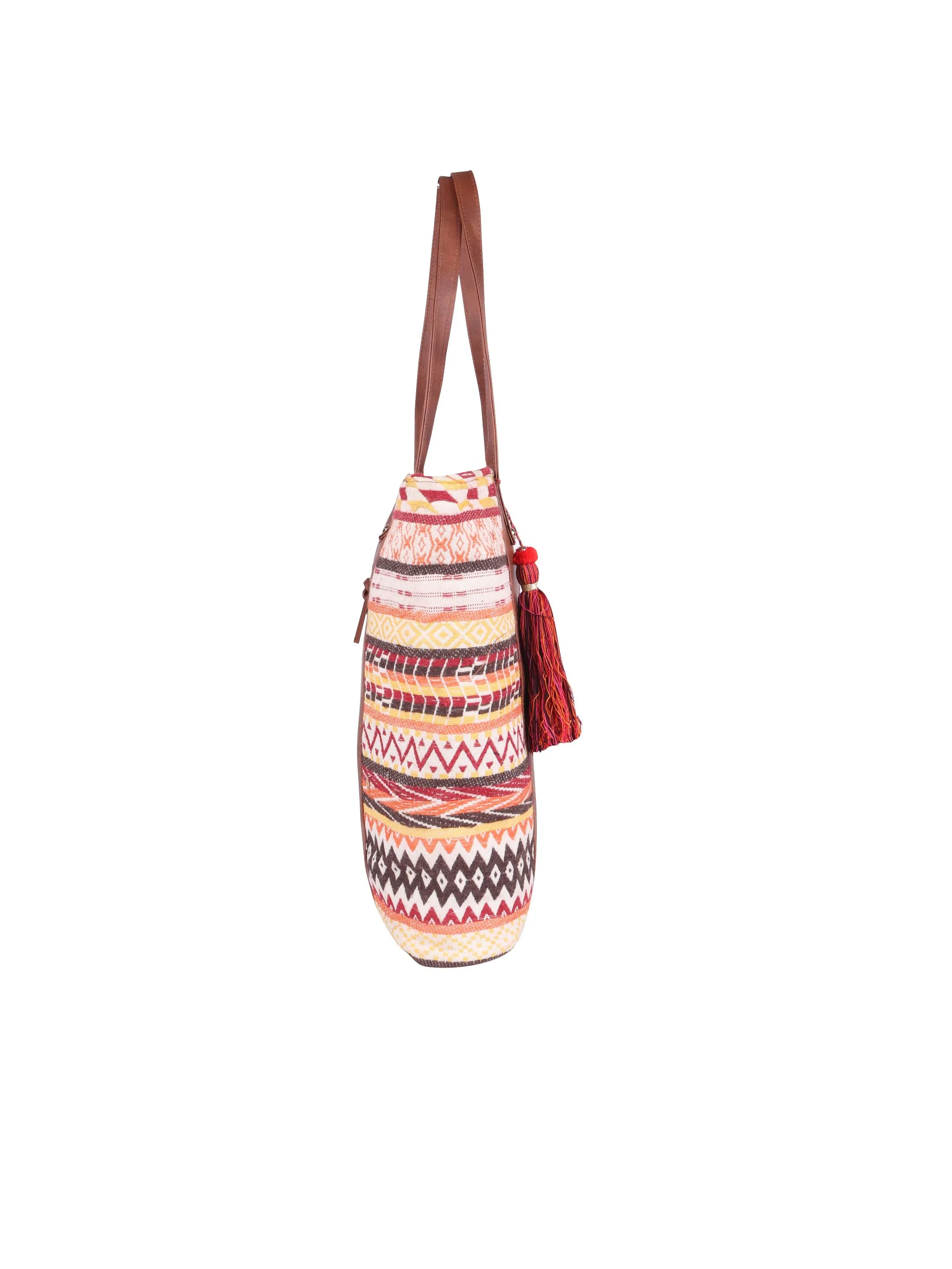 Yellow And Red Womens Tote Bag Medium Size With Beautiful Tassel